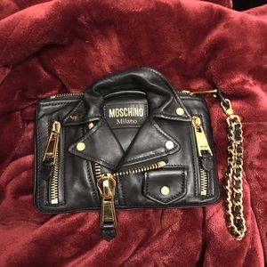 Authentic Moschino biker leather jacket clutch